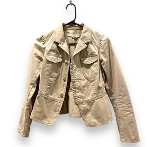 ANN TAYLOR | Khaki Tan Utility Blazer Jacket Ruffle | Size 0P